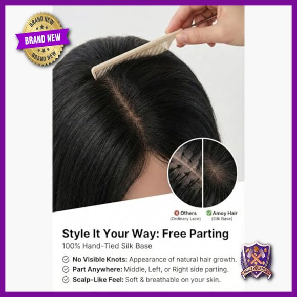 Silk Base Hair Topper for Thinning Hair, 12 Inch, Hand-Tied Human Hair main image 6